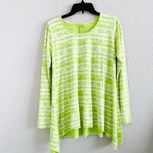 Fresh Produce Tunic Top Green White Print Cotton Long Sleeve Size XS/S USA Boho